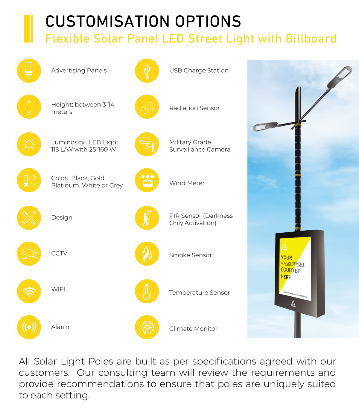 Flexible Solar Panel LED Street Light with Billboard